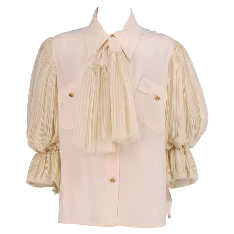 Fendi cream silk blouse with stock tie