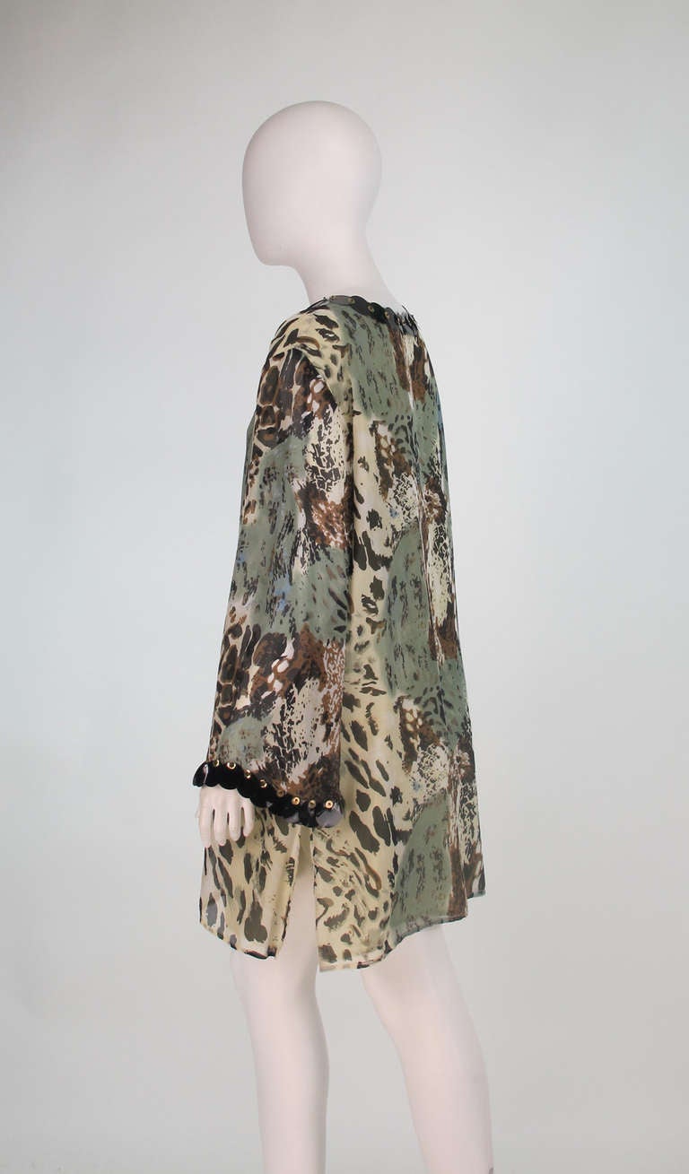 Gray Jeannie Mc Queeny leopard print sequin silk caftan tunic