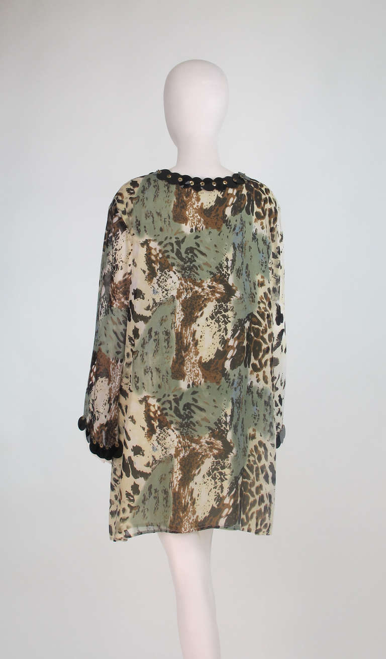 Jeannie Mc Queeny leopard print sequin silk caftan tunic In New Condition In West Palm Beach, FL