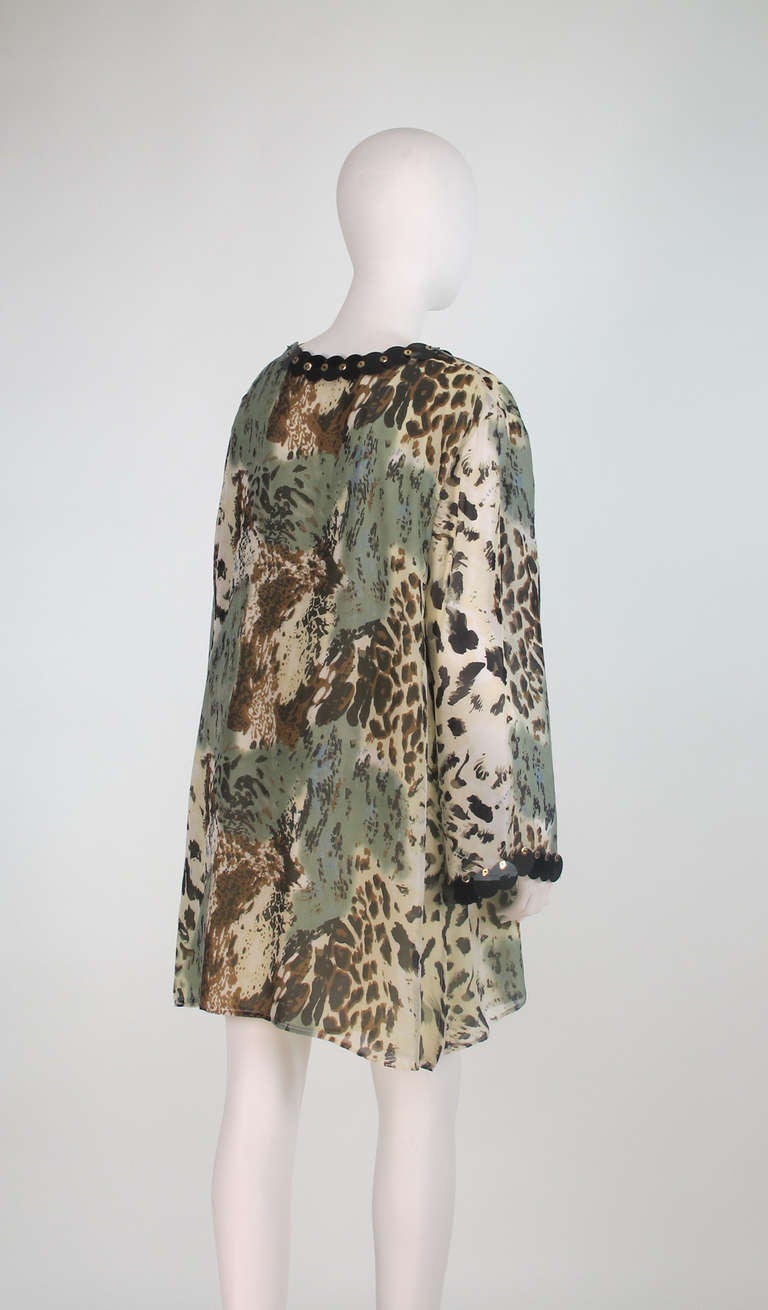 Women's Jeannie Mc Queeny leopard print sequin silk caftan tunic