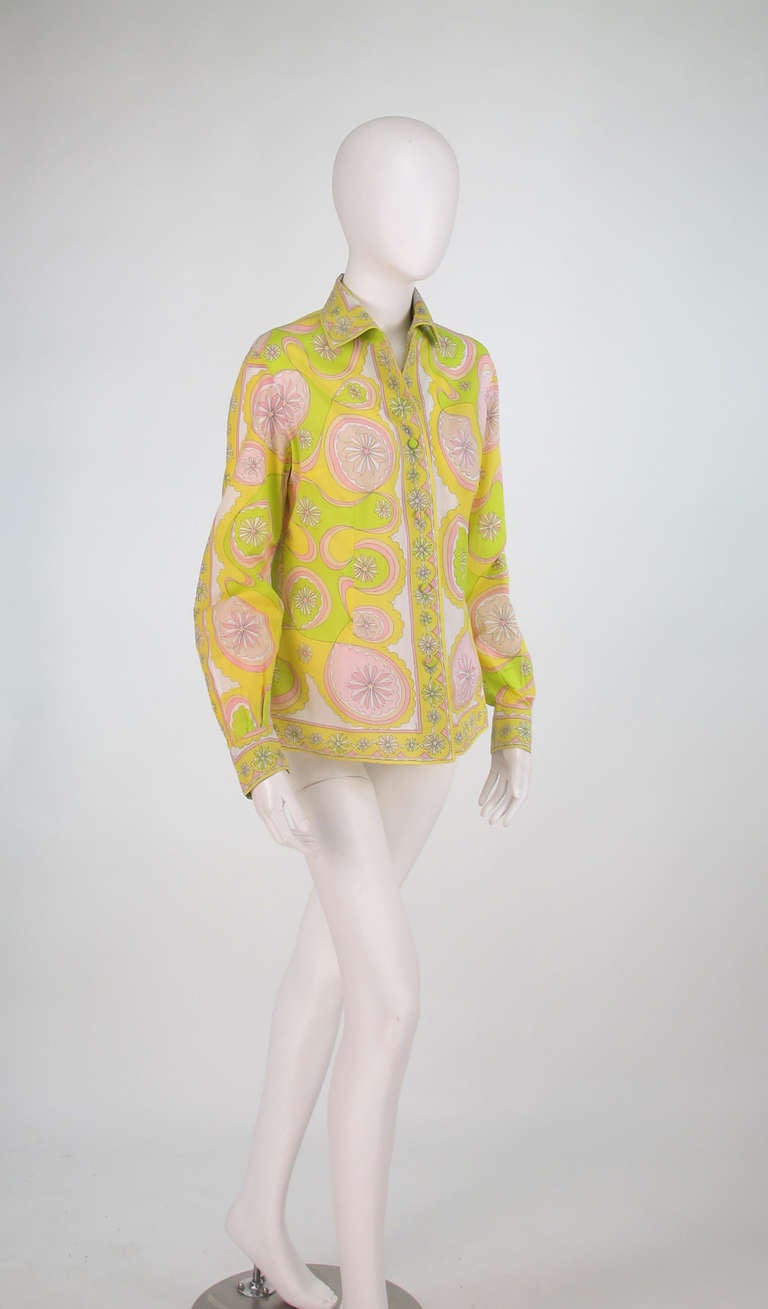 1960s Pucci citrus bright fine cotton blouse

In excellent wearable condition... All our clothing is dry cleaned and inspected for condition and is ready to wear...Any condition issues will be noted...For visual comparison our mannequin is a size
