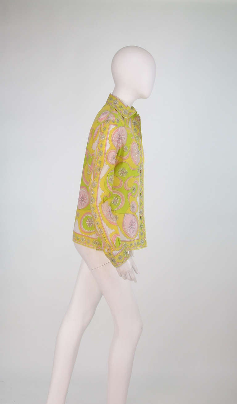 1960s Pucci citrus bright fine cotton blouse In Excellent Condition In West Palm Beach, FL