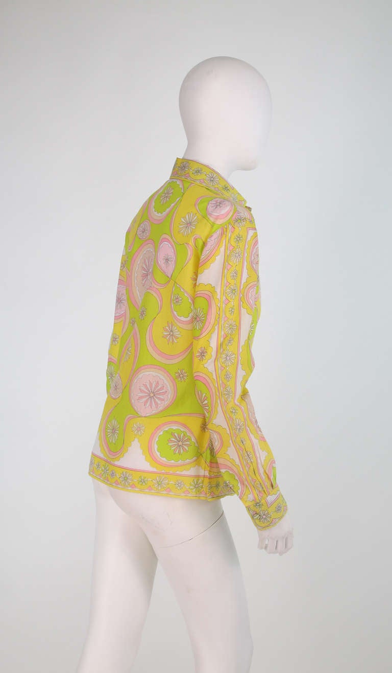 Women's 1960s Pucci citrus bright fine cotton blouse