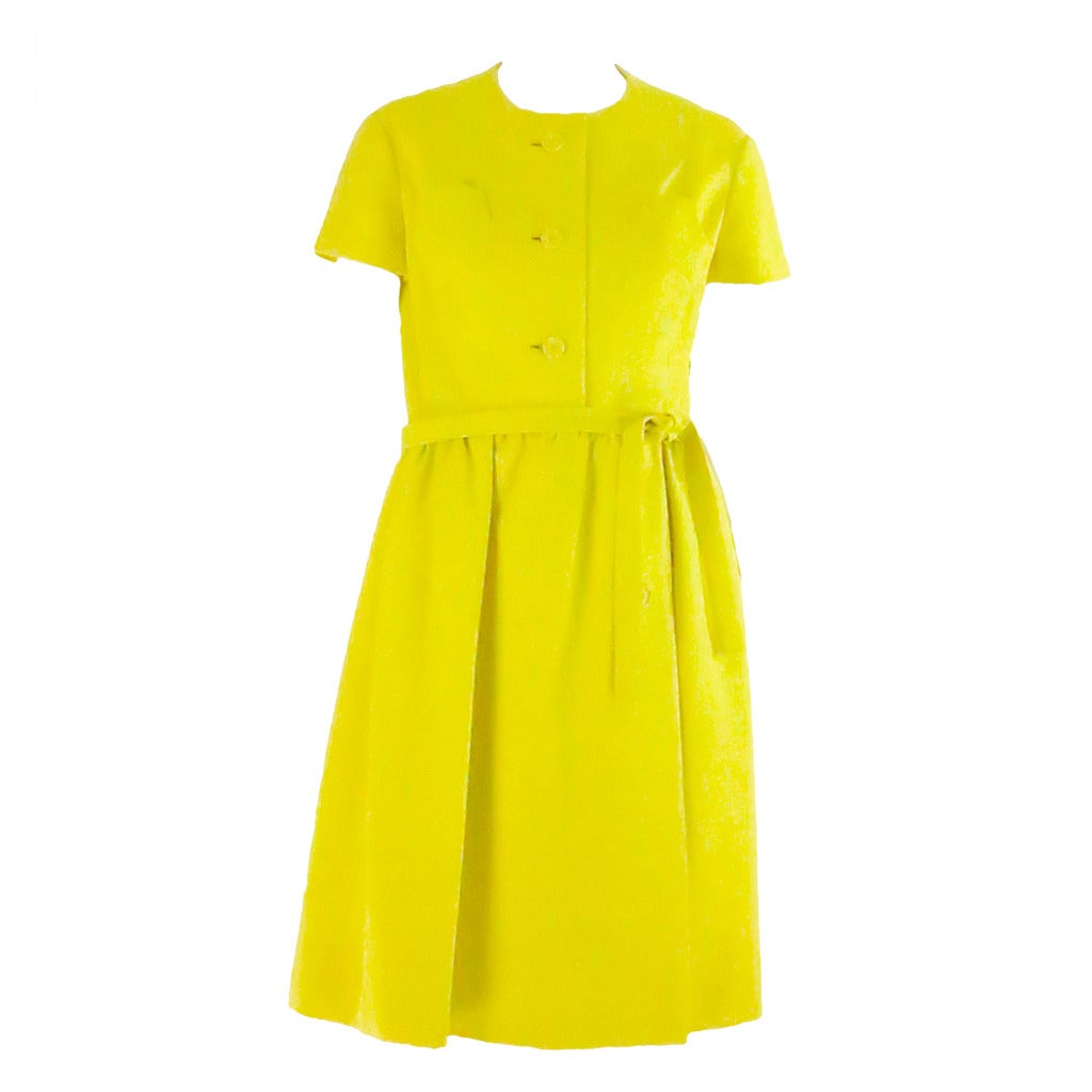 1960s Geoffrey Beene lemon yellow linen day dress