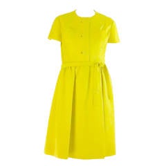 Vintage 1960s Geoffrey Beene lemon yellow linen day dress