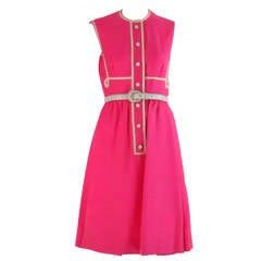 1960s Geoffrey Beene pink & white linen dress