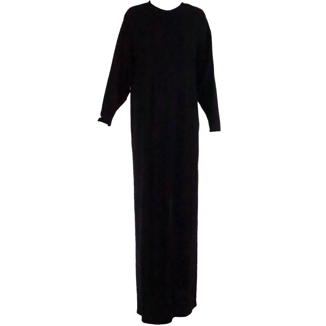 1970s Geoffrey Beene black fine wool knit maxi dress unworn