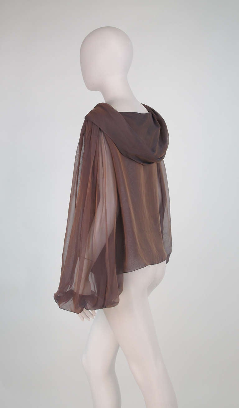 1980s Carolyne Roehm iridescent silk chiffon cowl neck top 1
