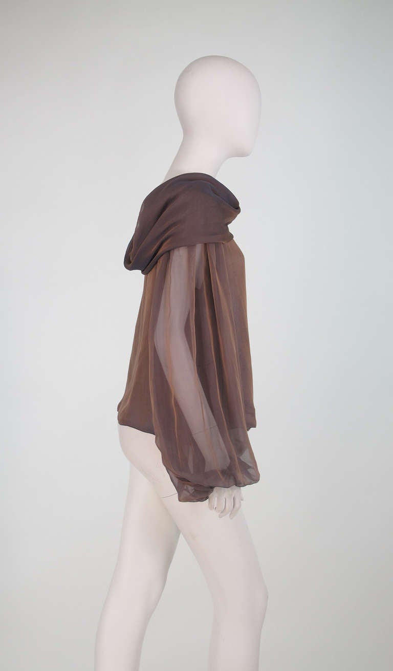 1980s Carolyne Roehm iridescent silk chiffon cowl neck top 4