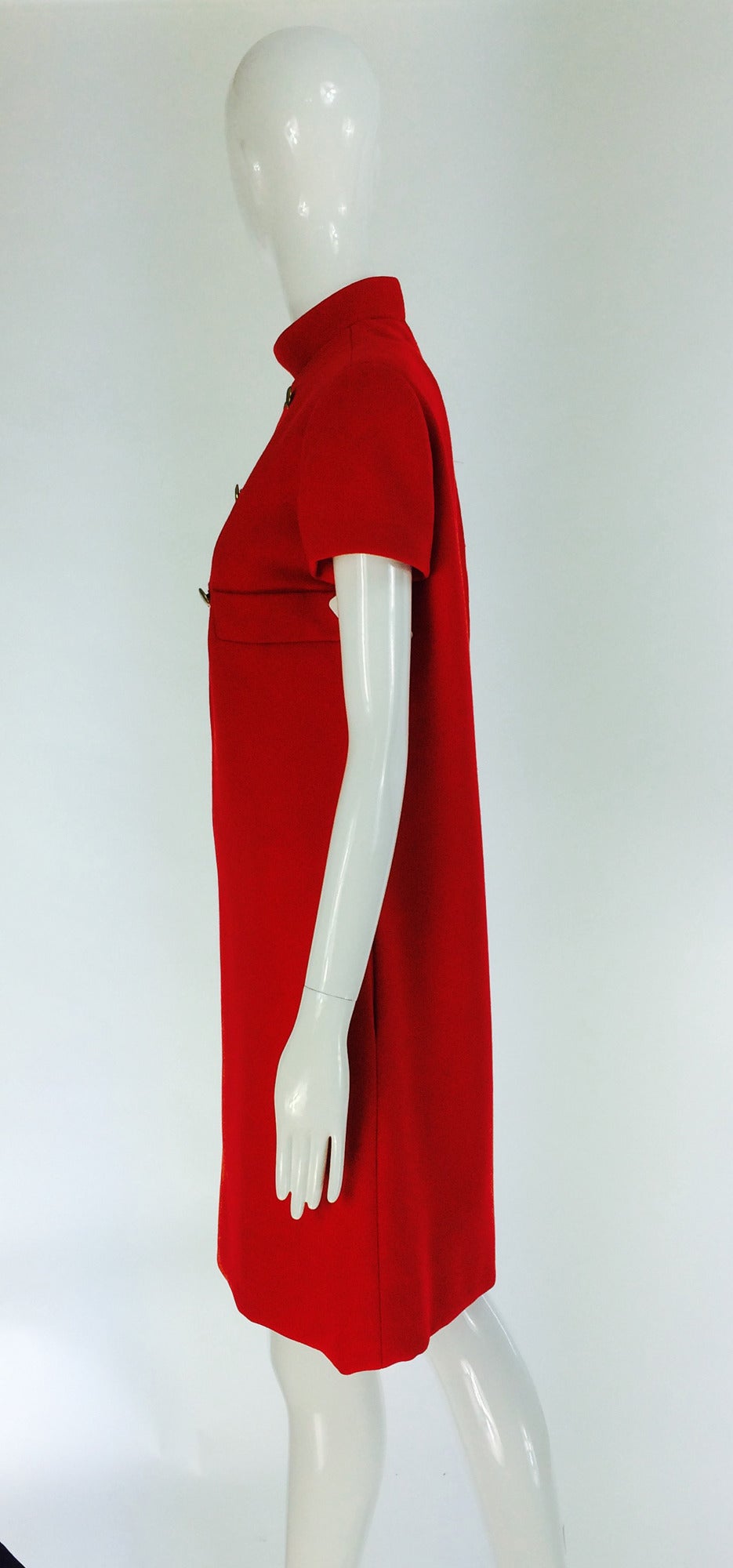 Women's 1960s Geoffrey Beene coral red wool crepe mod shift dress