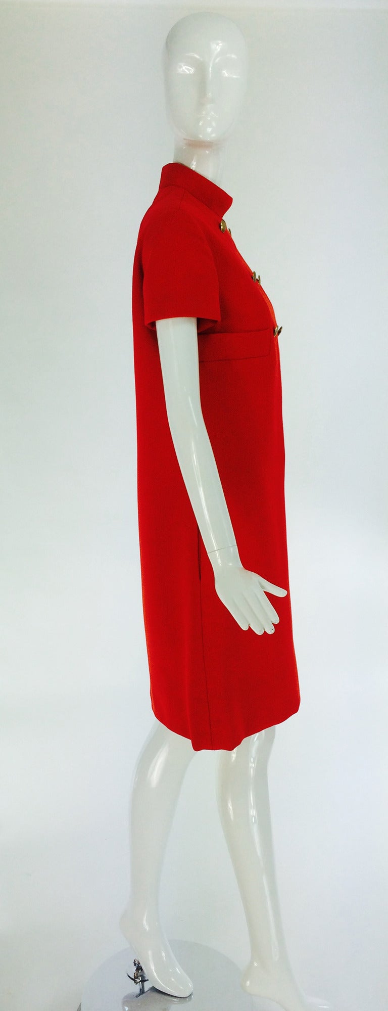 1960s Geoffrey Beene coral red wool crepe mod shift dress 3