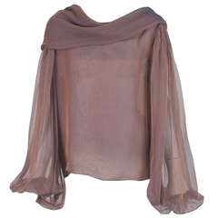 1980s Carolyne Roehm iridescent silk chiffon cowl neck top