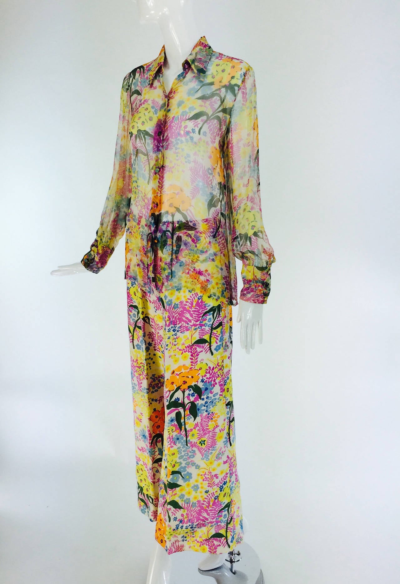 Women's 1960s Oriane Capri custom silk floral pant set
