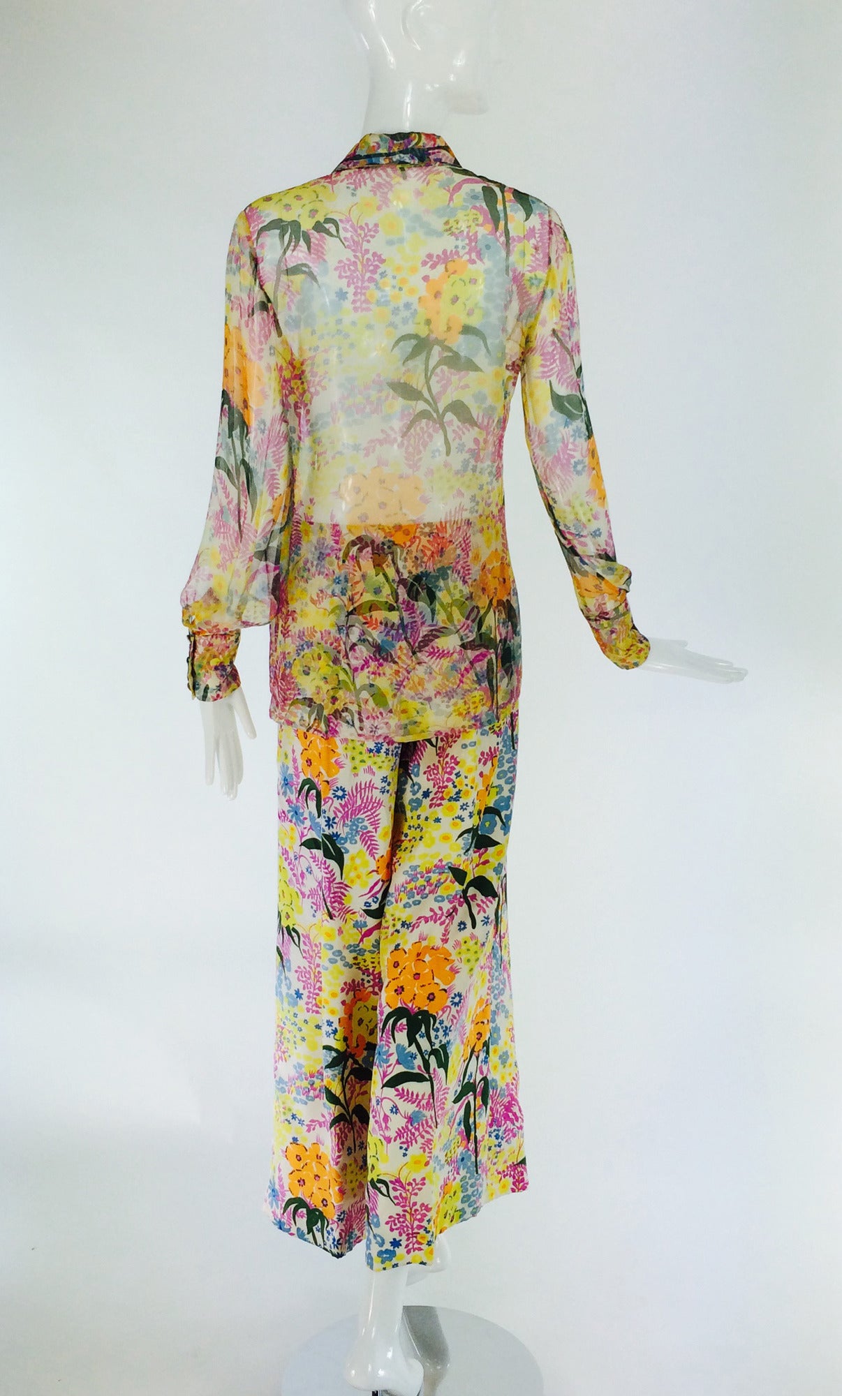 1960s Oriane Capri custom silk floral pant set 2