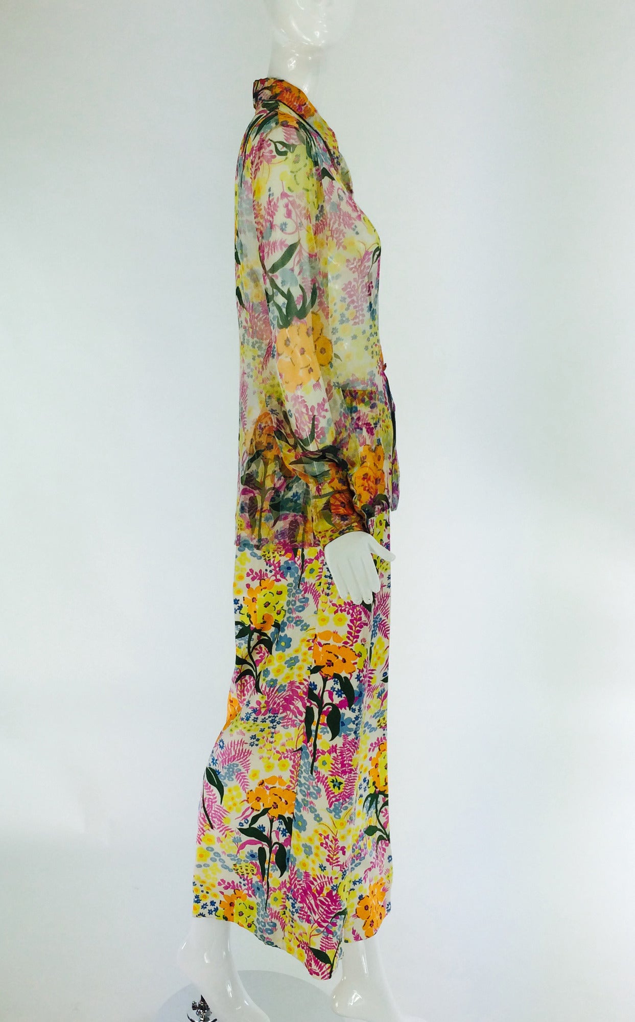 1960s Oriane Capri custom silk floral pant set 3