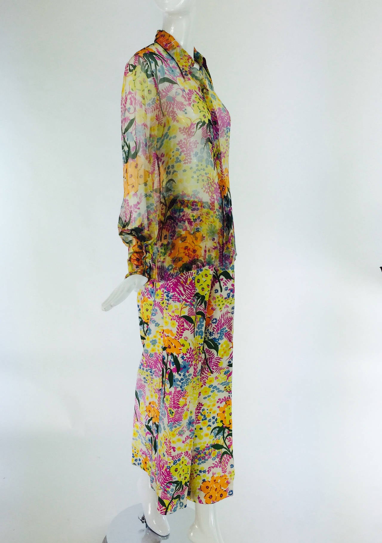 1960s Oriane Capri custom silk floral pant set 5