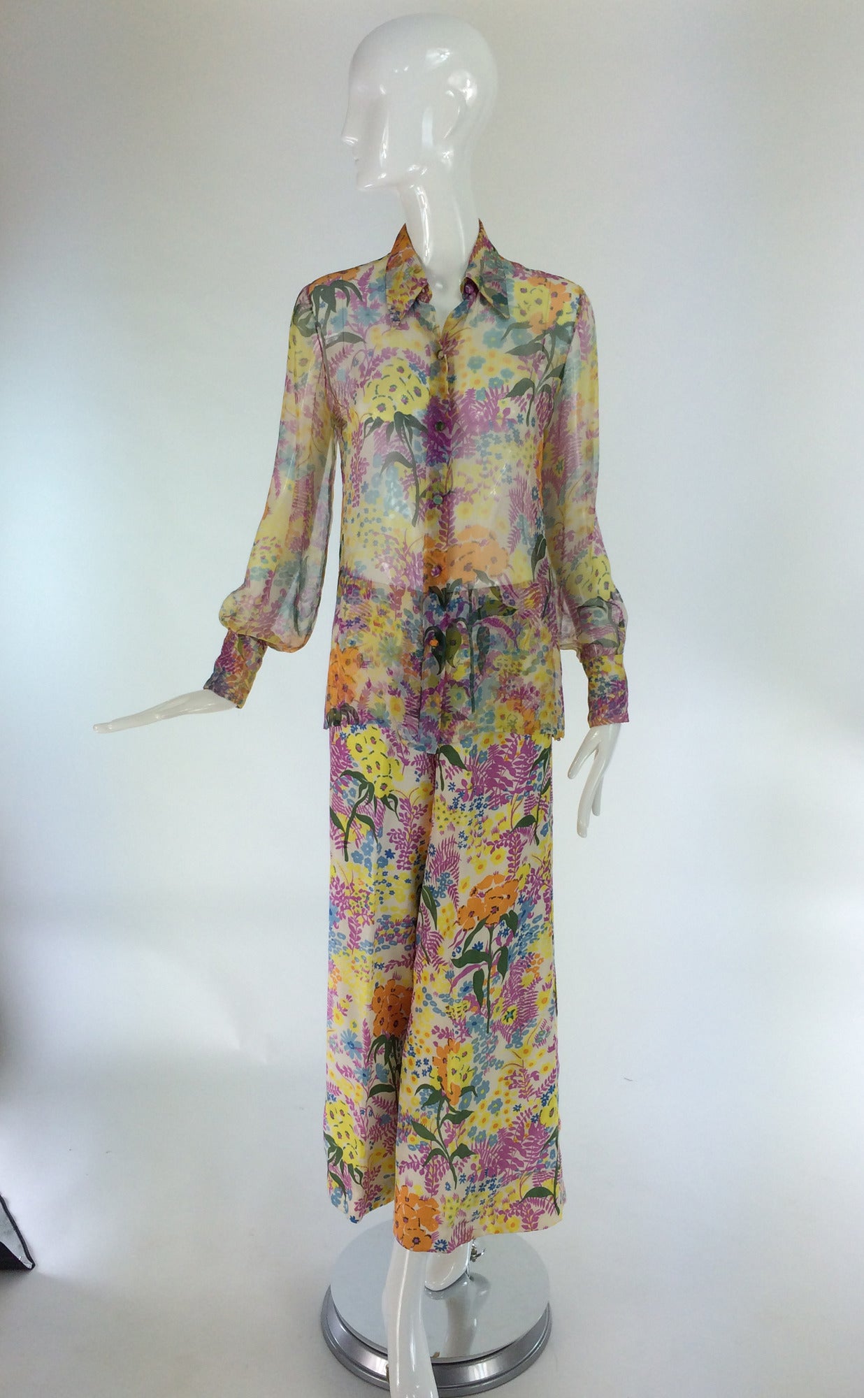 1960s Oriane Capri custom silk floral pant set at 1stDibs