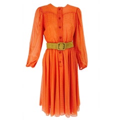 1970s Oscar de la Renta mini dot cotton voile dress