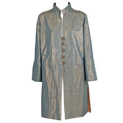 Elegant 1930s Raj inspired metallic coat in sea green and gold silk