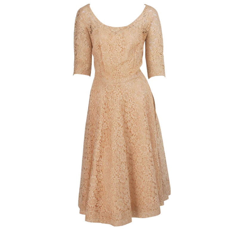 1950s custom made cream Guipure lace afternoon dress