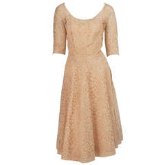 Vintage 1950s custom made cream Guipure lace afternoon dress