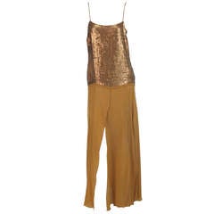 1970s Genny gold sequin & silk chiffon evening gown