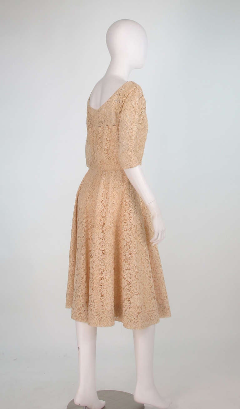 1950s custom made cream Guipure lace afternoon dress 1