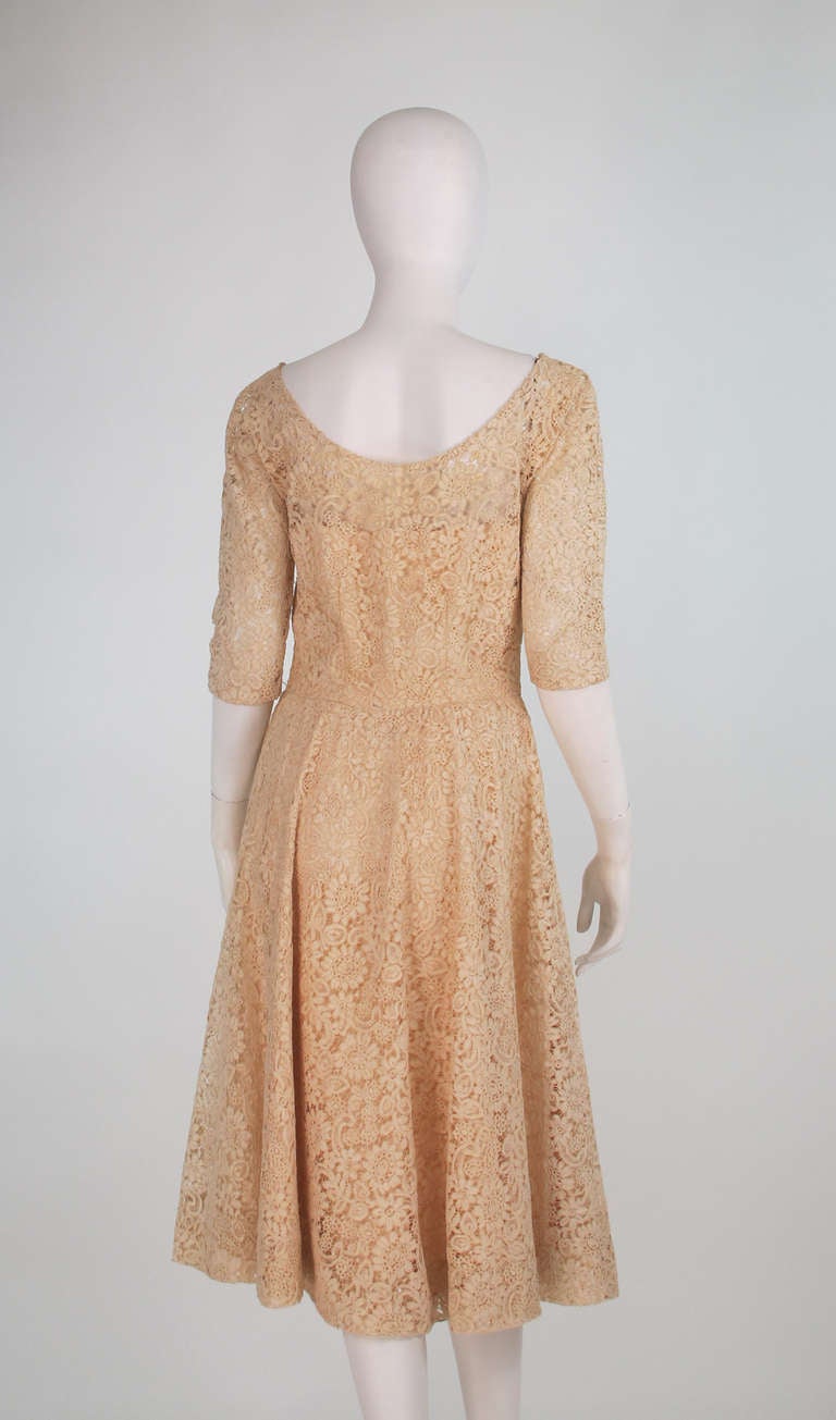 1950s custom made cream Guipure lace afternoon dress 2