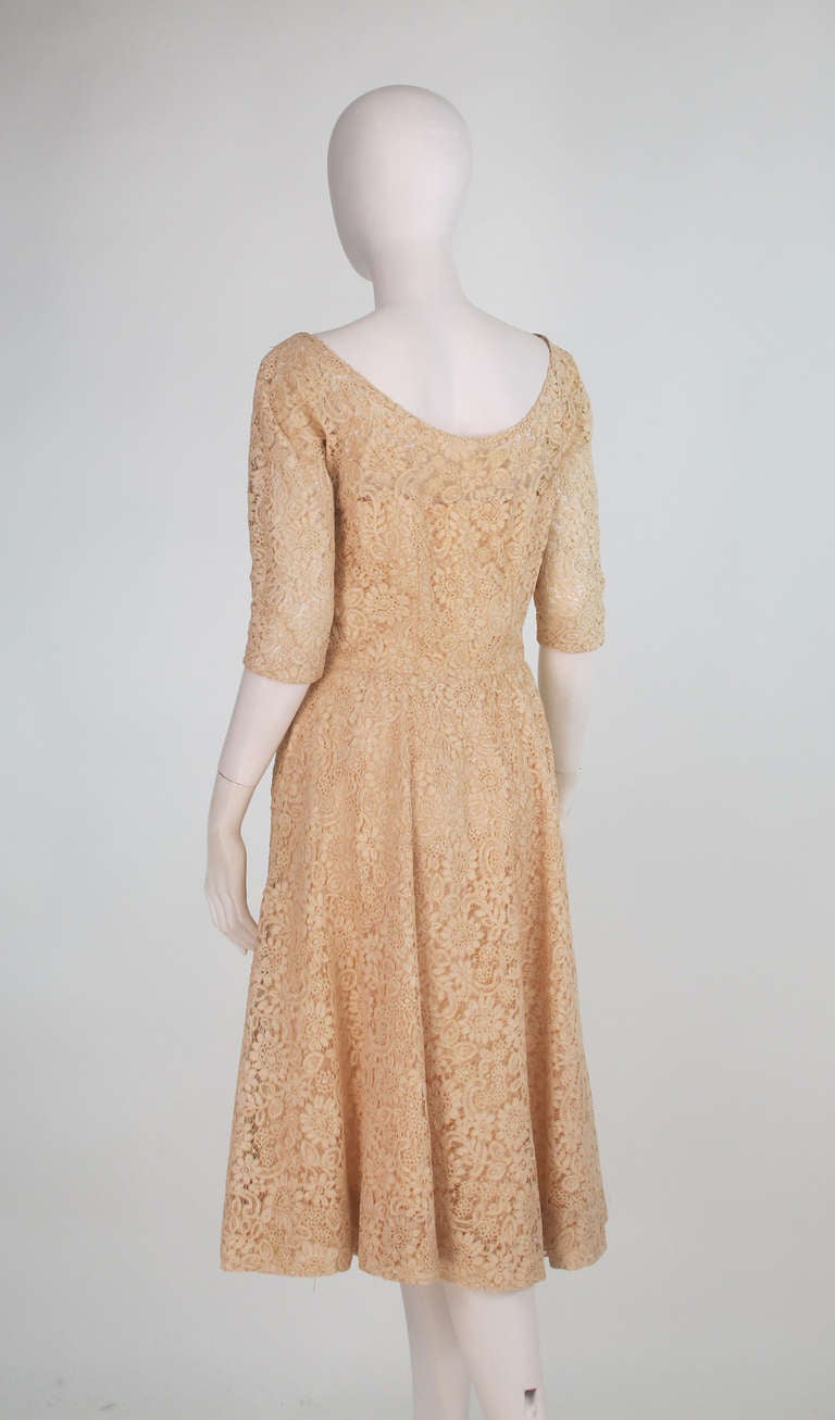 1950s custom made cream Guipure lace afternoon dress 3