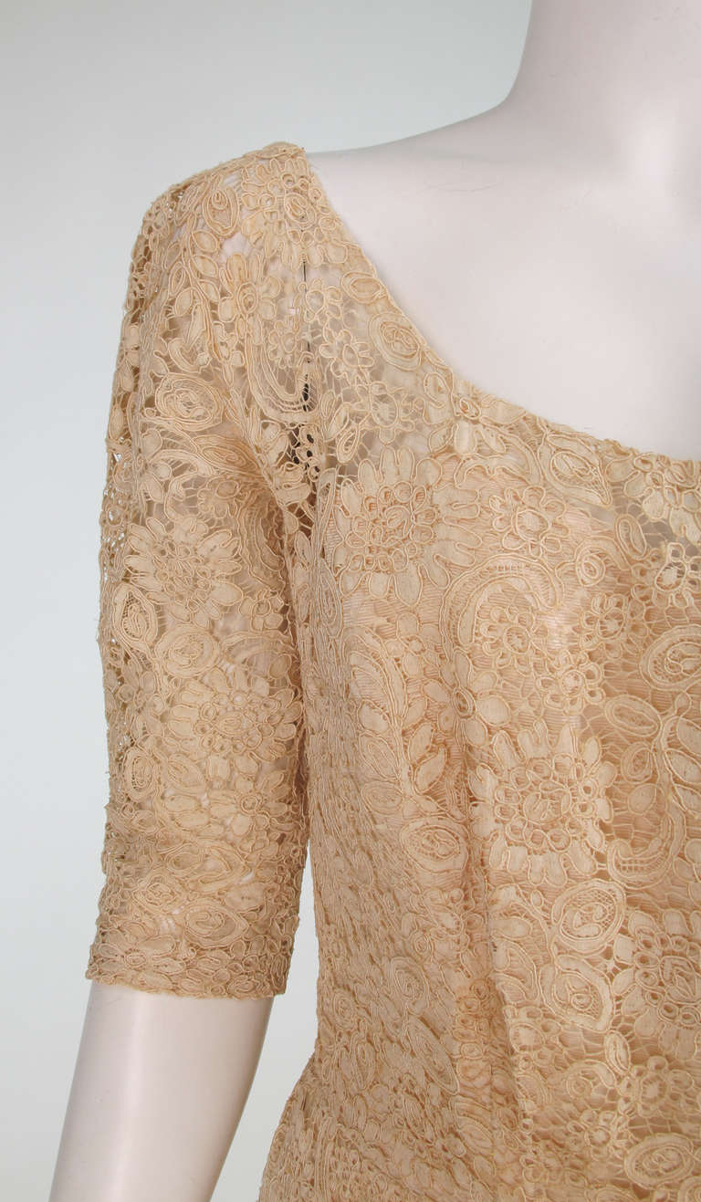 1950s custom made cream Guipure lace afternoon dress at 1stDibs