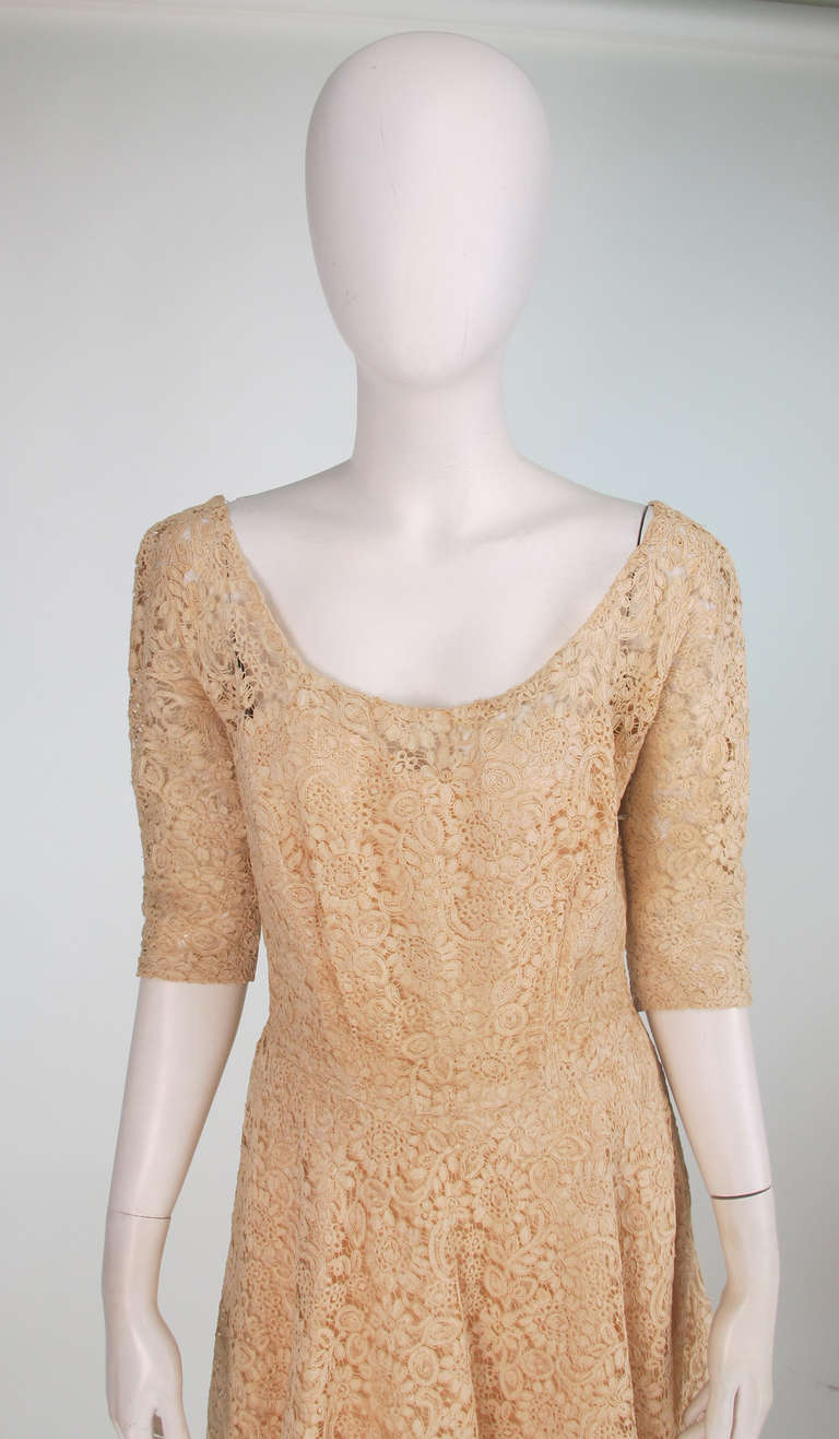 1950s custom made cream Guipure lace afternoon dress 5