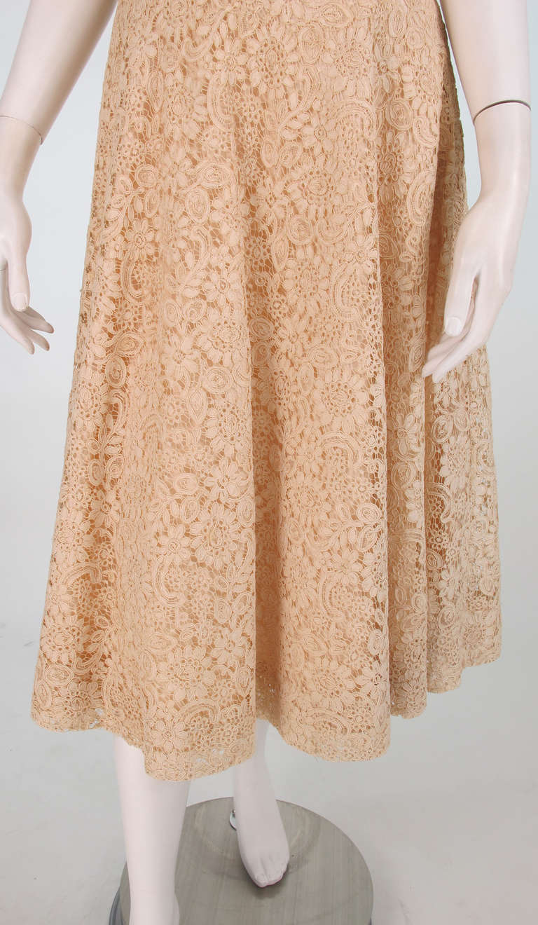 1950s custom made cream Guipure lace afternoon dress 6
