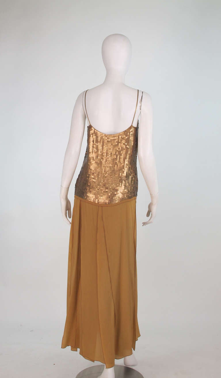1970s Genny gold sequin & silk chiffon evening gown 1