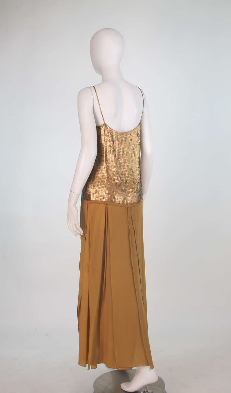 1970s Genny gold sequin & silk chiffon evening gown 2