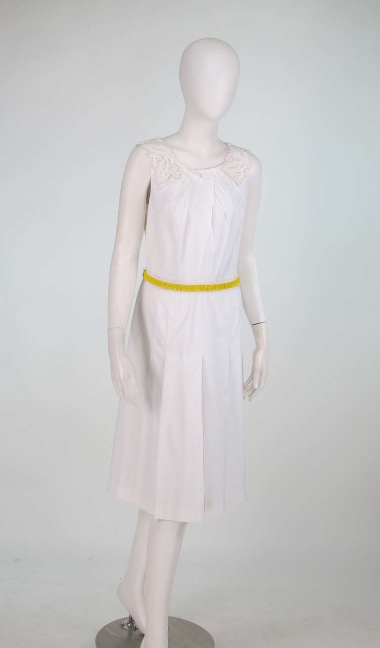 Prada white applique & beaded dress In Excellent Condition In West Palm Beach, FL