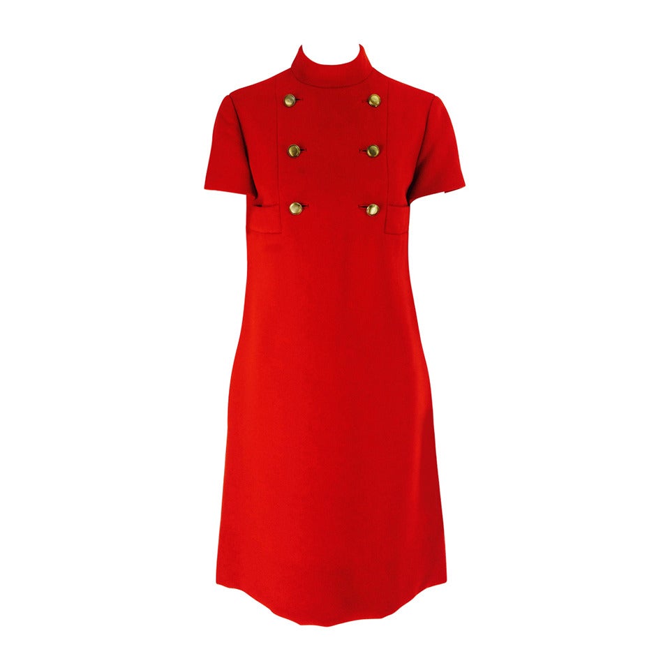 1960s Geoffrey Beene coral red wool crepe mod shift dress