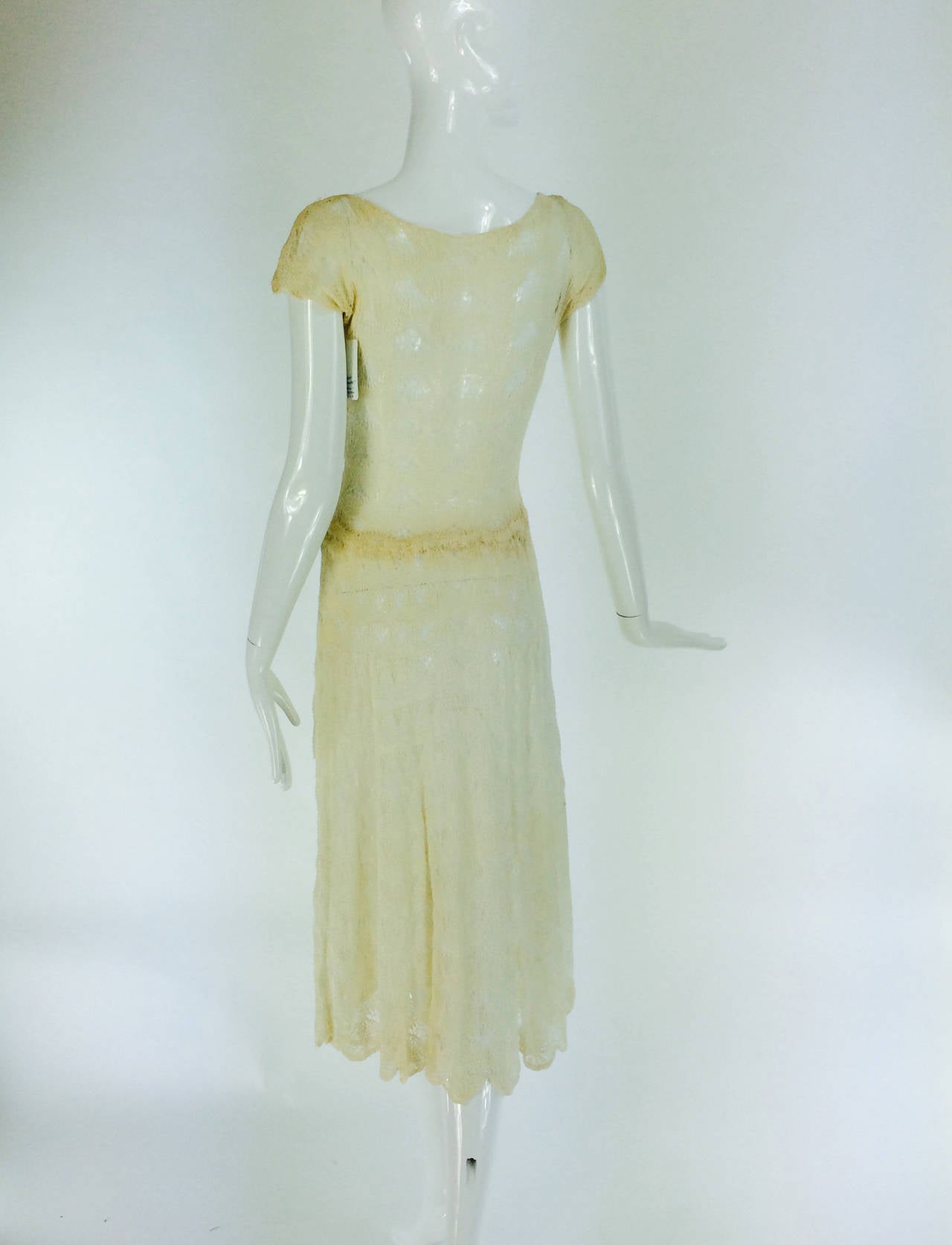 Beige 1930s Adia Woolf 20 Grosvenor St Mayfair London ivory crochet dress