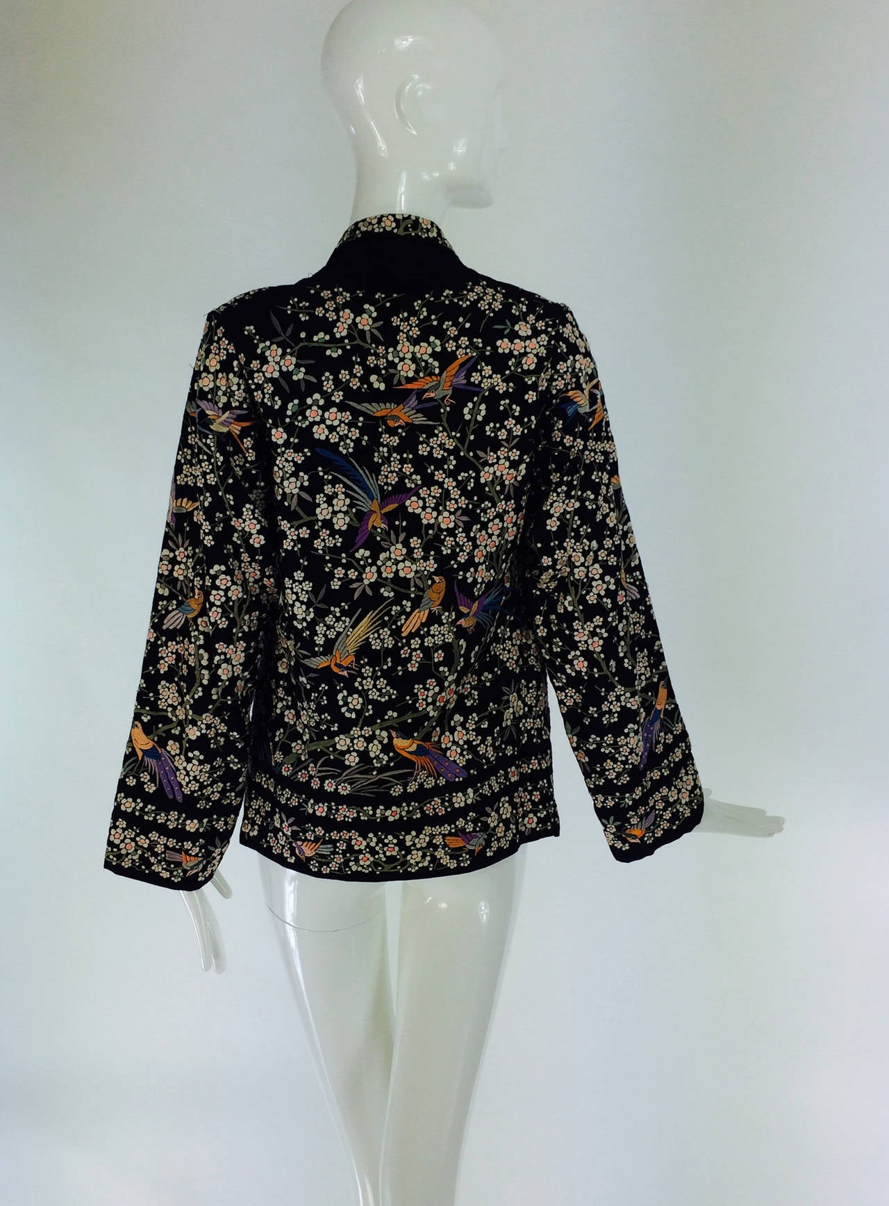 1920s Canton black silk embroidered evening jacket For Sale at 1stDibs