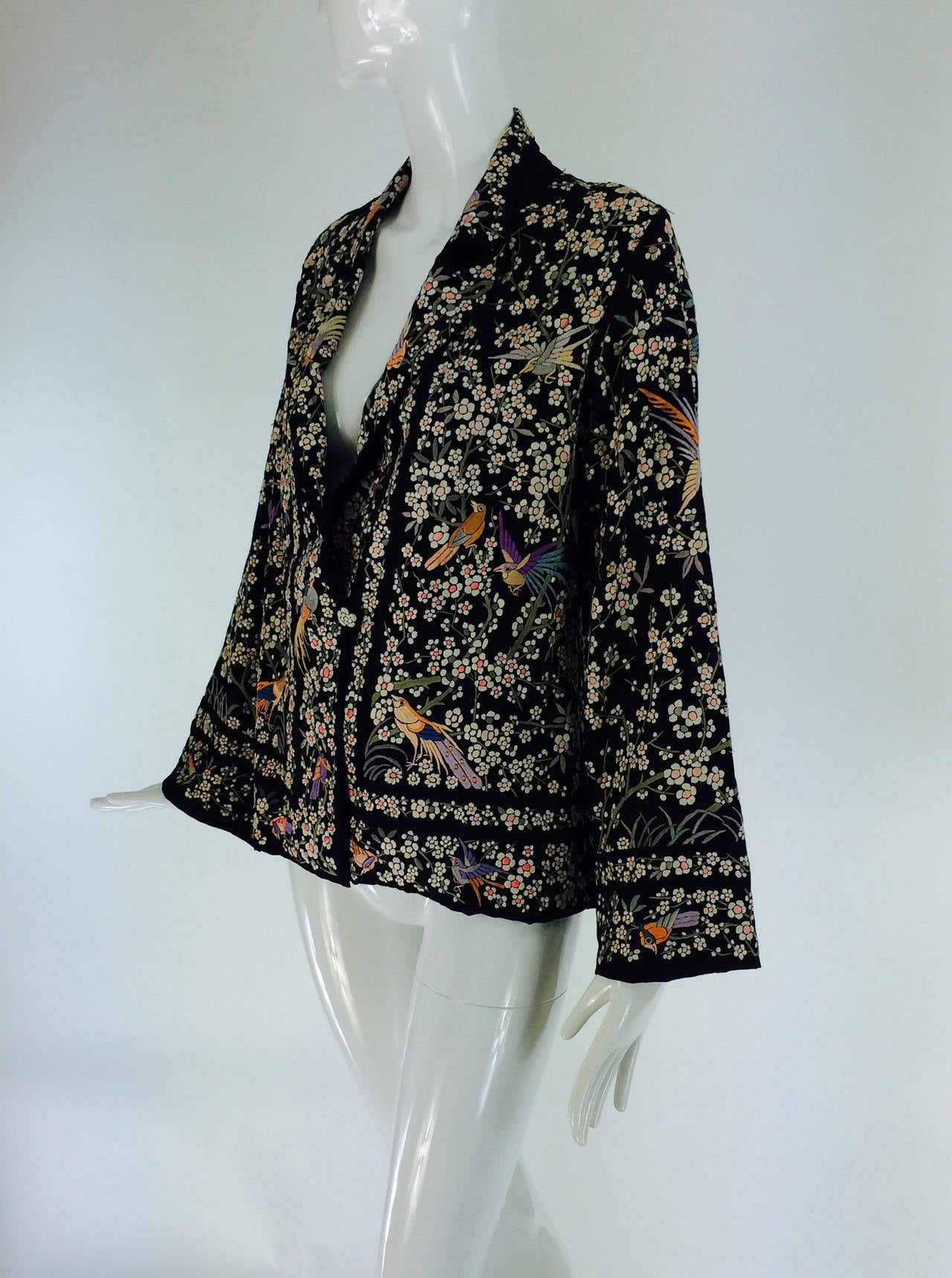 1920s Canton black silk embroidered evening jacket For Sale at 1stDibs