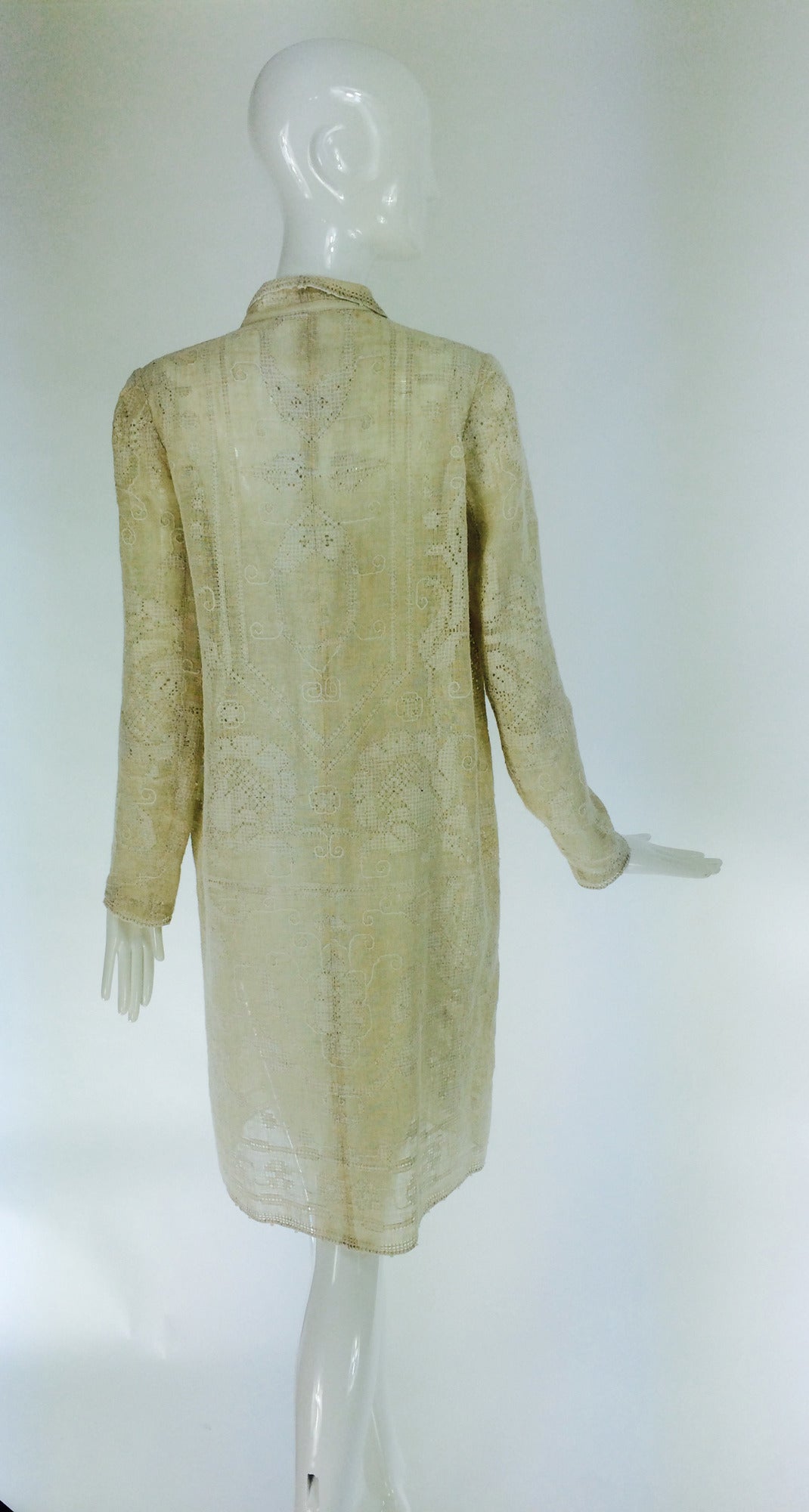 1920s ivory drawn/counted thread embroidered linen summer coat 1