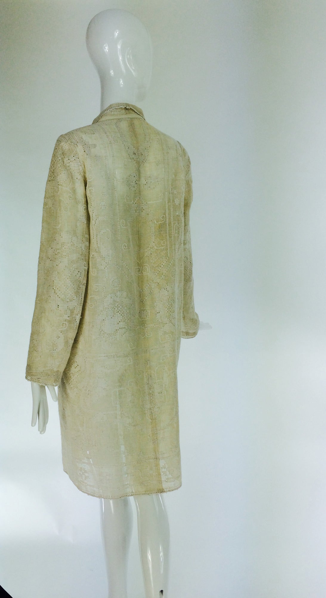 1920s ivory drawn/counted thread embroidered linen summer coat 2