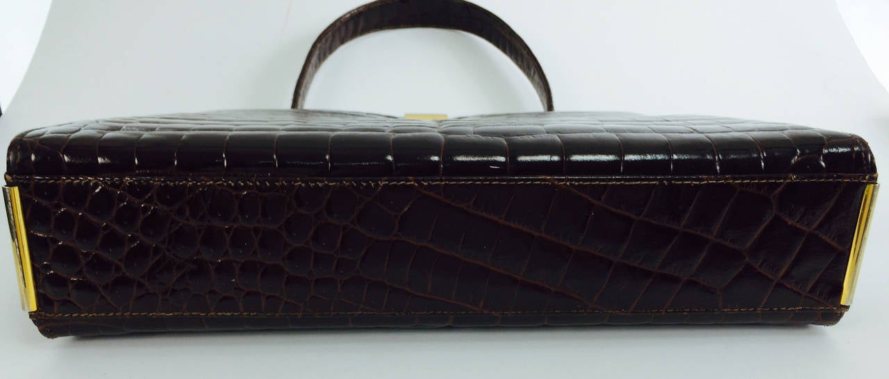 1960s Dofan chocolate brown glazed alligator handbag 1