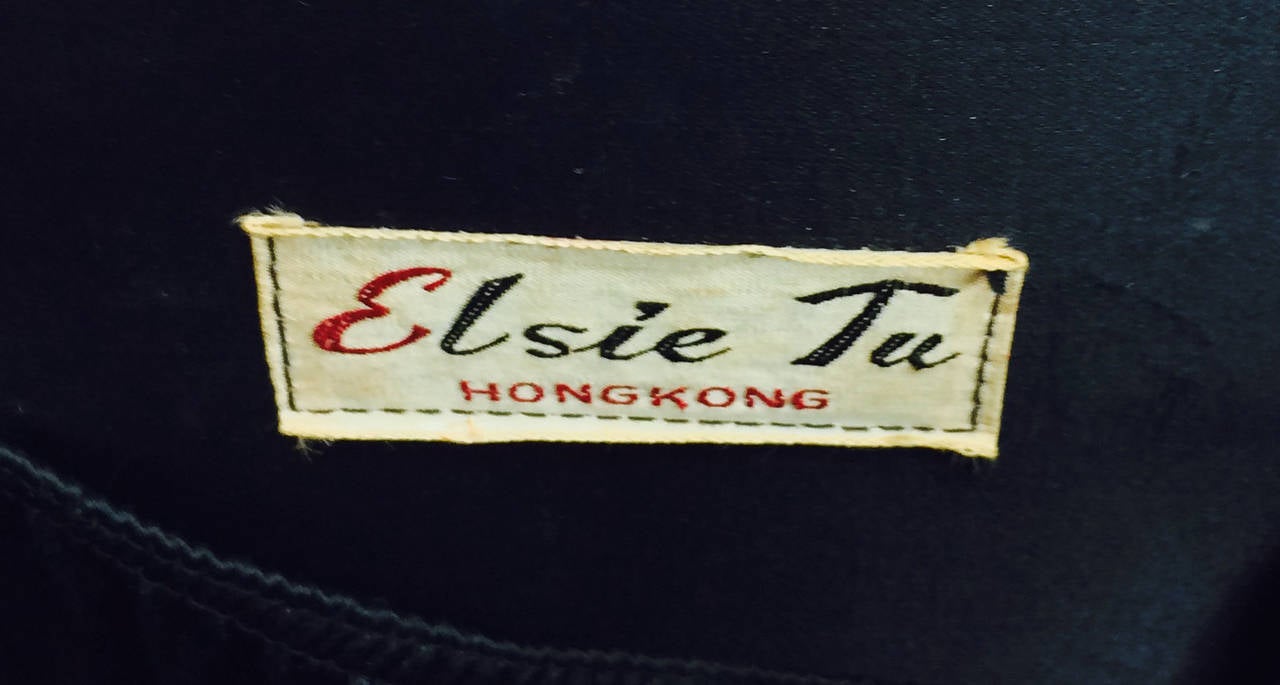 Black 1950s black faille & white floral beaded handbag Elise Tu Hong Kong