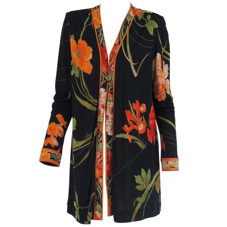 1970s Leonard Paris Tiger Lilly silk coat For Sale at 1stdibs