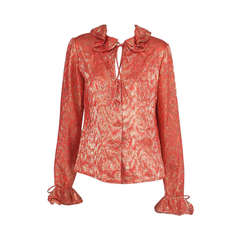 1970s Adolfo coral & gold metallic blouse 9