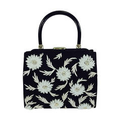 1950s black faille & white floral beaded handbag Elise Tu Hong Kong 3