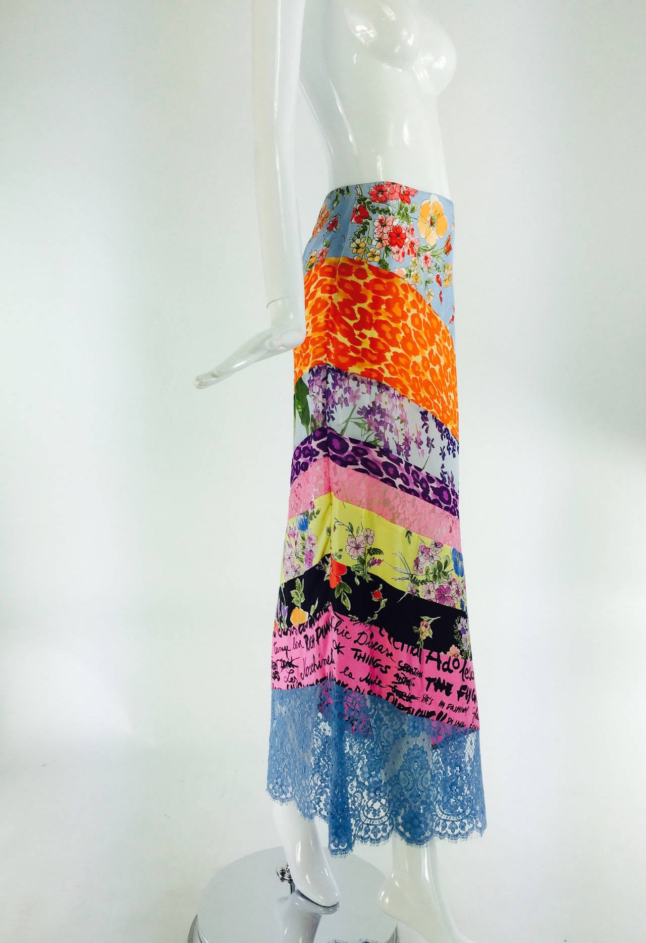 1990s Moschino Fly Girls mix print bias maxi skirt 4