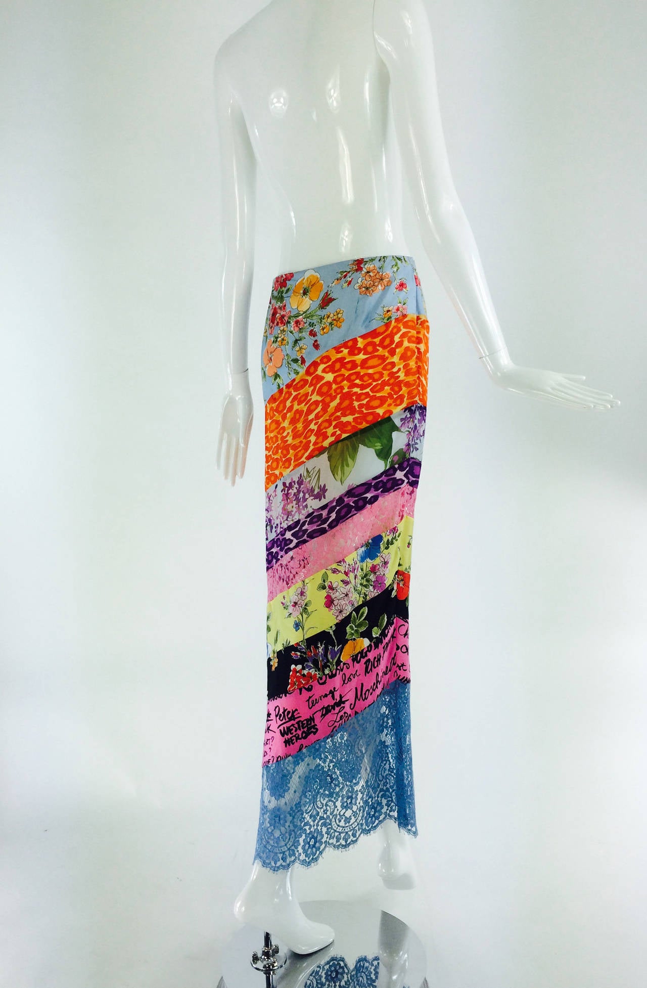 1990s Moschino Fly Girls mix print bias maxi skirt 2