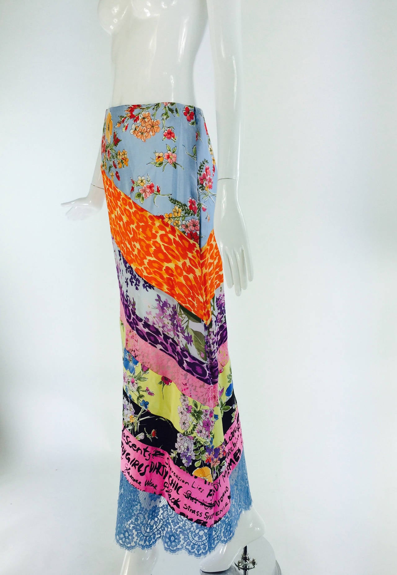 1990s Moschino Fly Girls mix print bias maxi skirt In Excellent Condition In West Palm Beach, FL