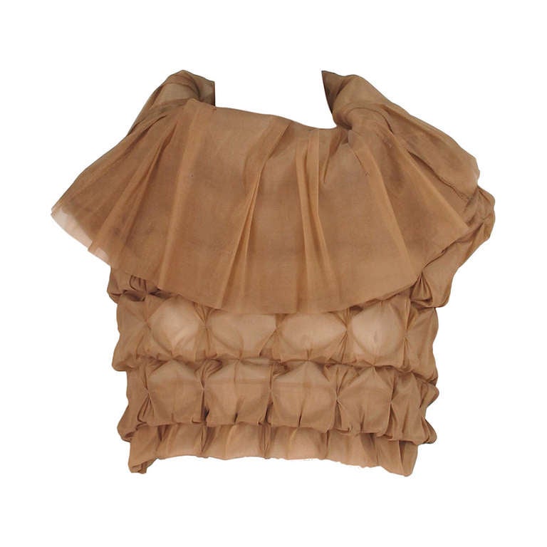 Issey Miyake gold silk cropped pucker top